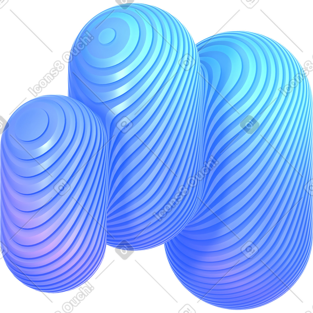Fluid motion on blue egg-shaped objects illustration in 3D Glassy style download in PNG, SVG