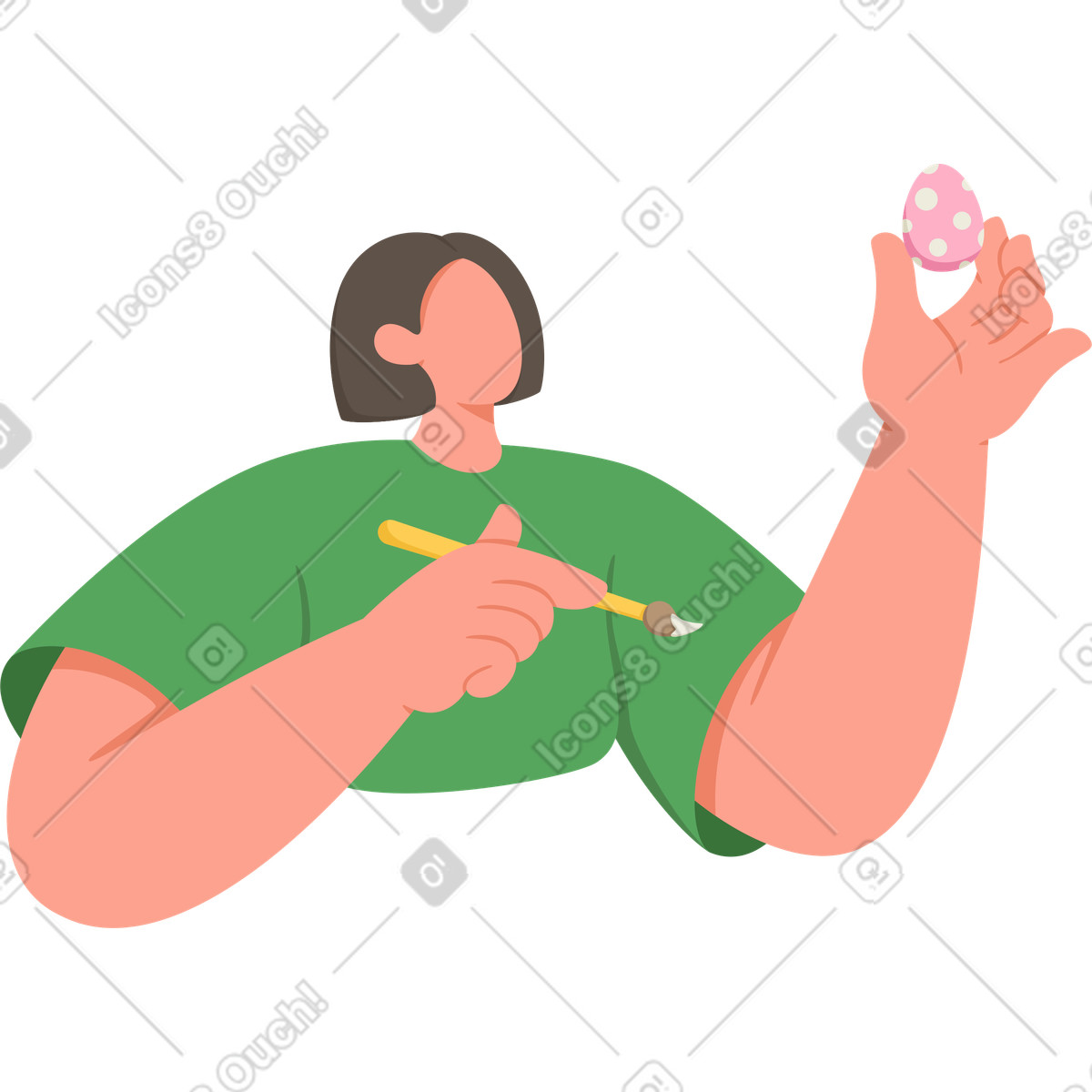 Donna che dipinge l'uovo di pasqua rosa illustrazione in stile Social scarica in PNG, SVG