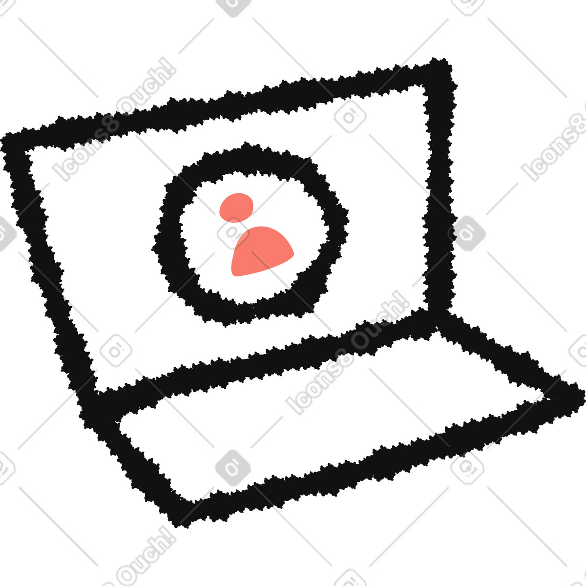 Illustration Remote communication through laptop showing profile avatar during conversation dans le style Bold People à télécharger aux formats PNG, SVG