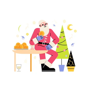 Weihnachtsmann enjoying cookies and milk left out by children