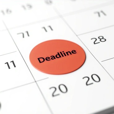 A close-up view of a calendar page featuring a grid of dates. The specific date, which is highlighted with a prominent red circle, has the word "Deadline" written inside the circle in bold black letters. The surrounding dates are printed in a standard font, and the calendar has a clean, professional layout with clearly defined squares for each day of the month. The overall color scheme is a mix of white and subtle gray tones.