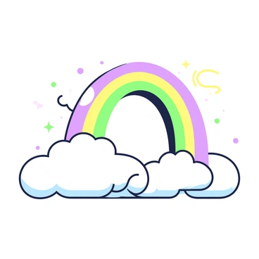 A vivid rainbow arching gracefully over a field of fluffy clouds