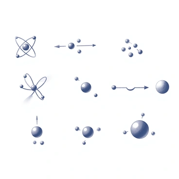 A series of illustrations depicting the ionization process of an atom. The first image shows an atom with a nucleus at the center, surrounded by electrons in distinct energy levels. The second image captures the moment when energy is applied, represented by an arrow or wave directed towards the atom. The third image illustrates the ejection of an electron from its energy level as it moves away from the nucleus. The fourth image shows the resulting ion, featuring a positively charged nucleus with fewer surrounding electrons. Each sequence emphasizes the transition from a neutral atom to a positively charged ion.