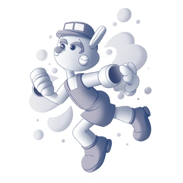 A popular cartoon character from the 1980s is depicted in a dynamic pose, showcasing an energetic expression. The character is wearing its signature outfit, complete with distinct accessories that highlight its personality. The background features stylized elements that reflect the character's adventurous spirit, with shapes and patterns that evoke a sense of movement and playfulness.