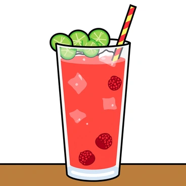 A refreshing raspberry cocktail with lime wedges and ice cubes