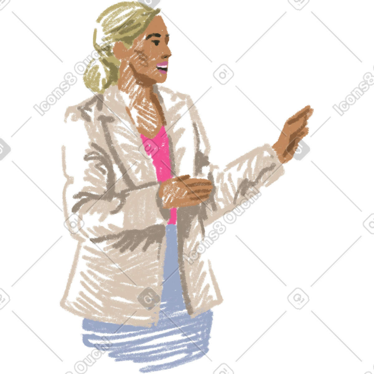 Illustration Young woman talking dans le style Sketchbook à télécharger aux formats PNG, SVG