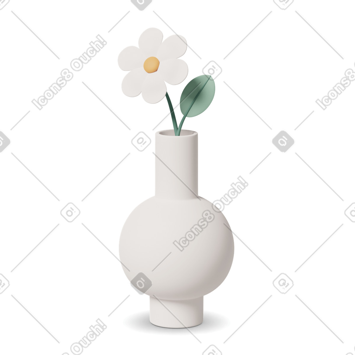 Illustration White vase with flower dans le style 3D Casual life à télécharger aux formats PNG, SVG