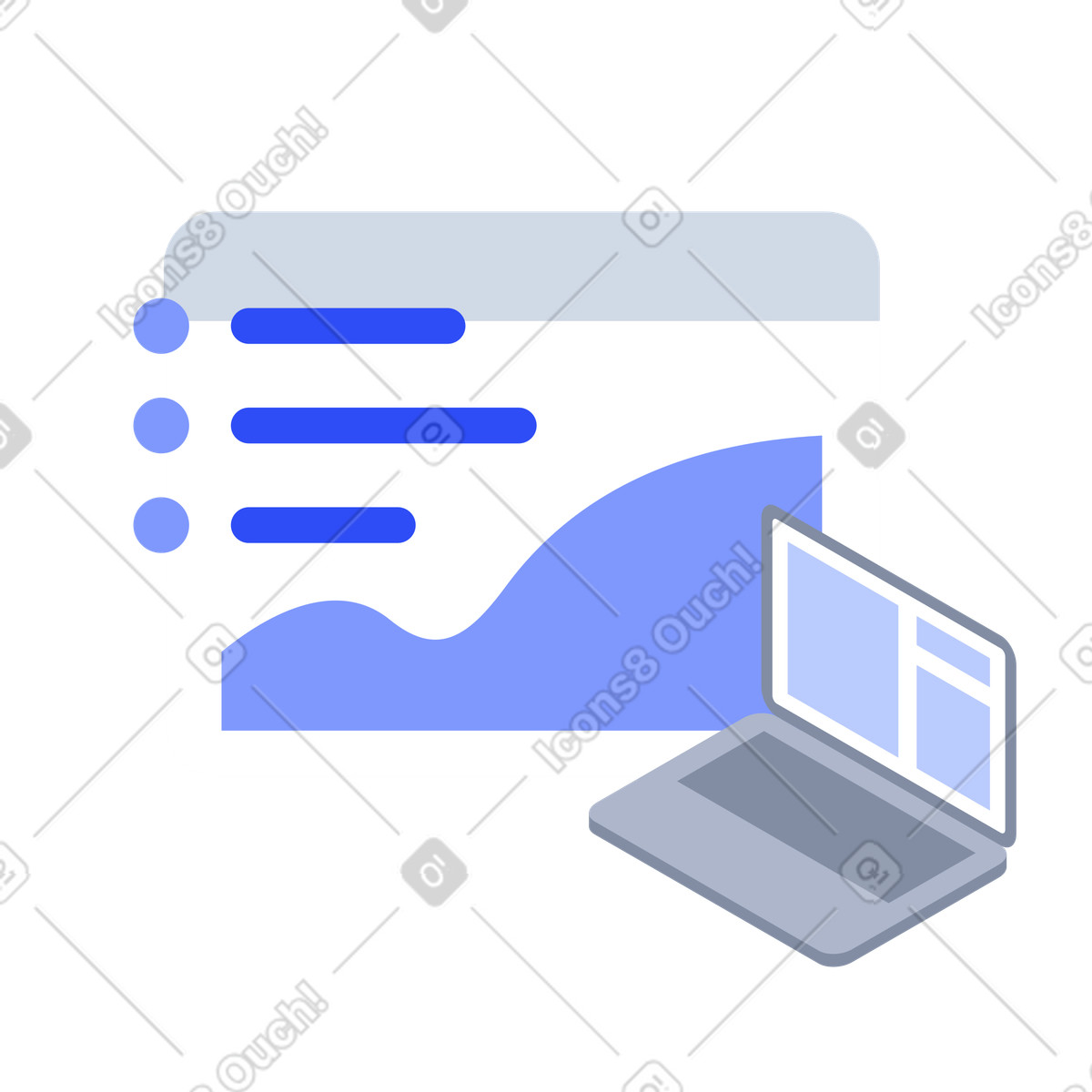 Laptop with analytics dashboard, Data reporting and kpi tracking illustration in System style download in PNG, SVG