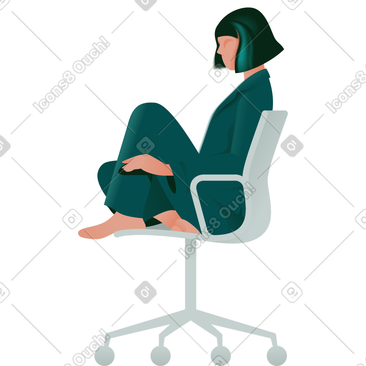 Ilustração de Mulher sentada com um mouse em uma cadeira no estilo Office para baixar PNG, SVG