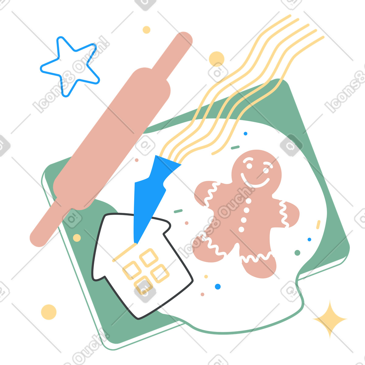 Festive cookie decorating and baking tools, Holiday activity cooking workshop illustration in Kiddo style download in PNG, SVG