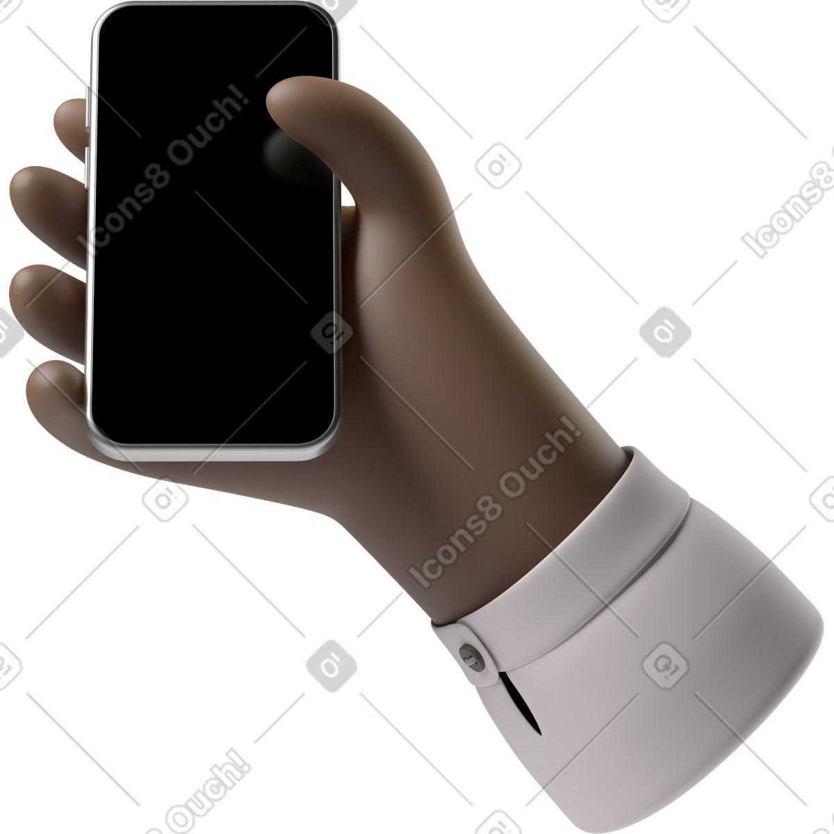 Illustration Main de peau noire tenant un téléphone dans le style 3D Hands Fun&Wild à télécharger aux formats PNG, SVG