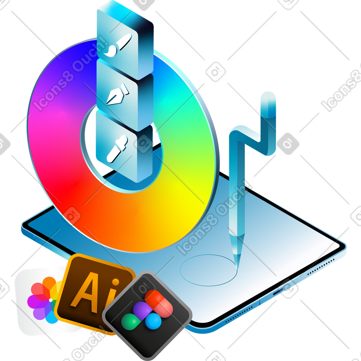 Ilustración Profession digital illustrator, design development for business en estilo Glare a descargar en PNG y SVG