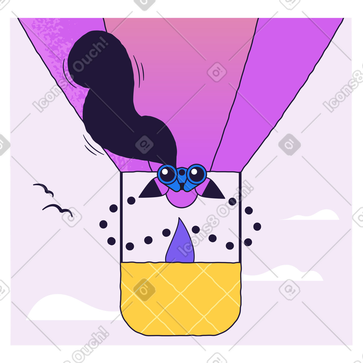 Ilustração de Mulher com binóculos em balão ar quente no estilo Conifer para baixar PNG, SVG