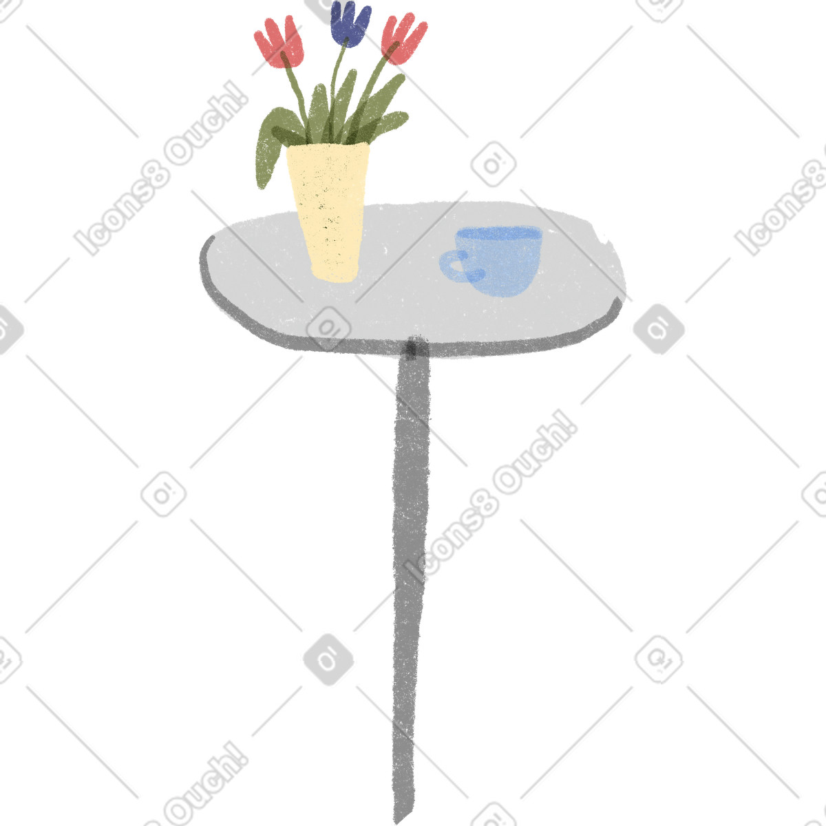 Public スタイルの Gray table with flowers and a cup のイラストをPNG、SVG形式でダウンロード
