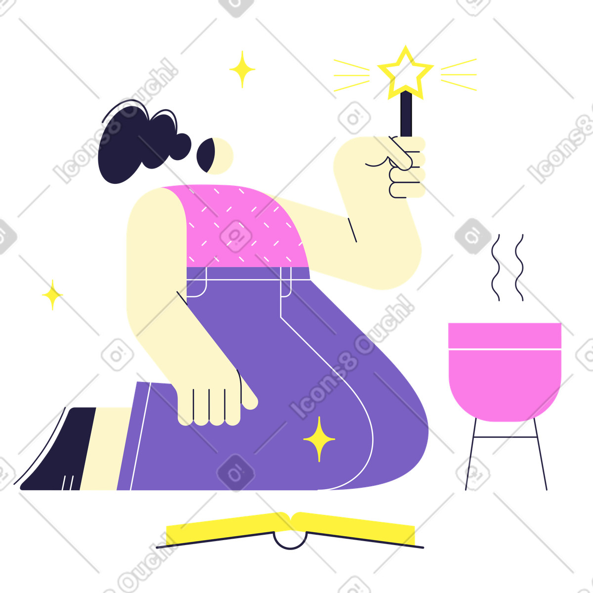 Mellow スタイルの 魔法の練習をする女性 のイラストをPNG、SVG形式でダウンロード