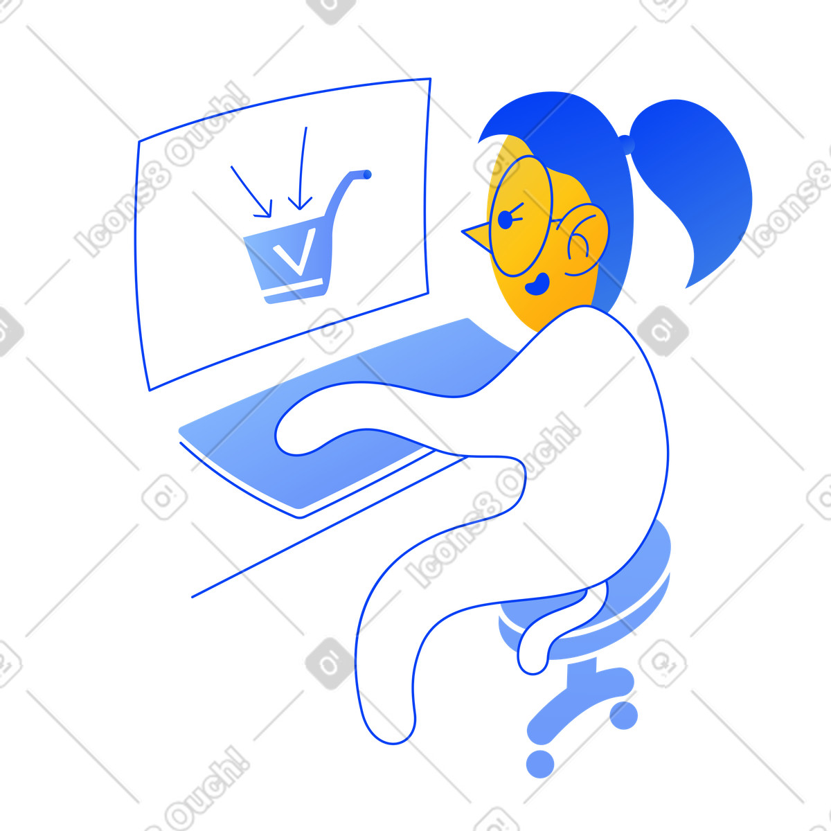 Frau legt beim online-shopping sachen in den einkaufswagen-Illustration im Buddy-Stil als Download PNG, SVG