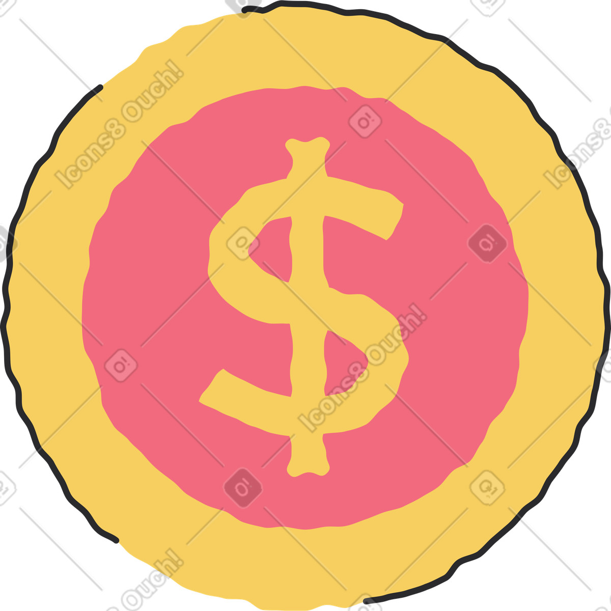 Pablo スタイルの Yellow coin dollar のイラストをPNG、SVG形式でダウンロード