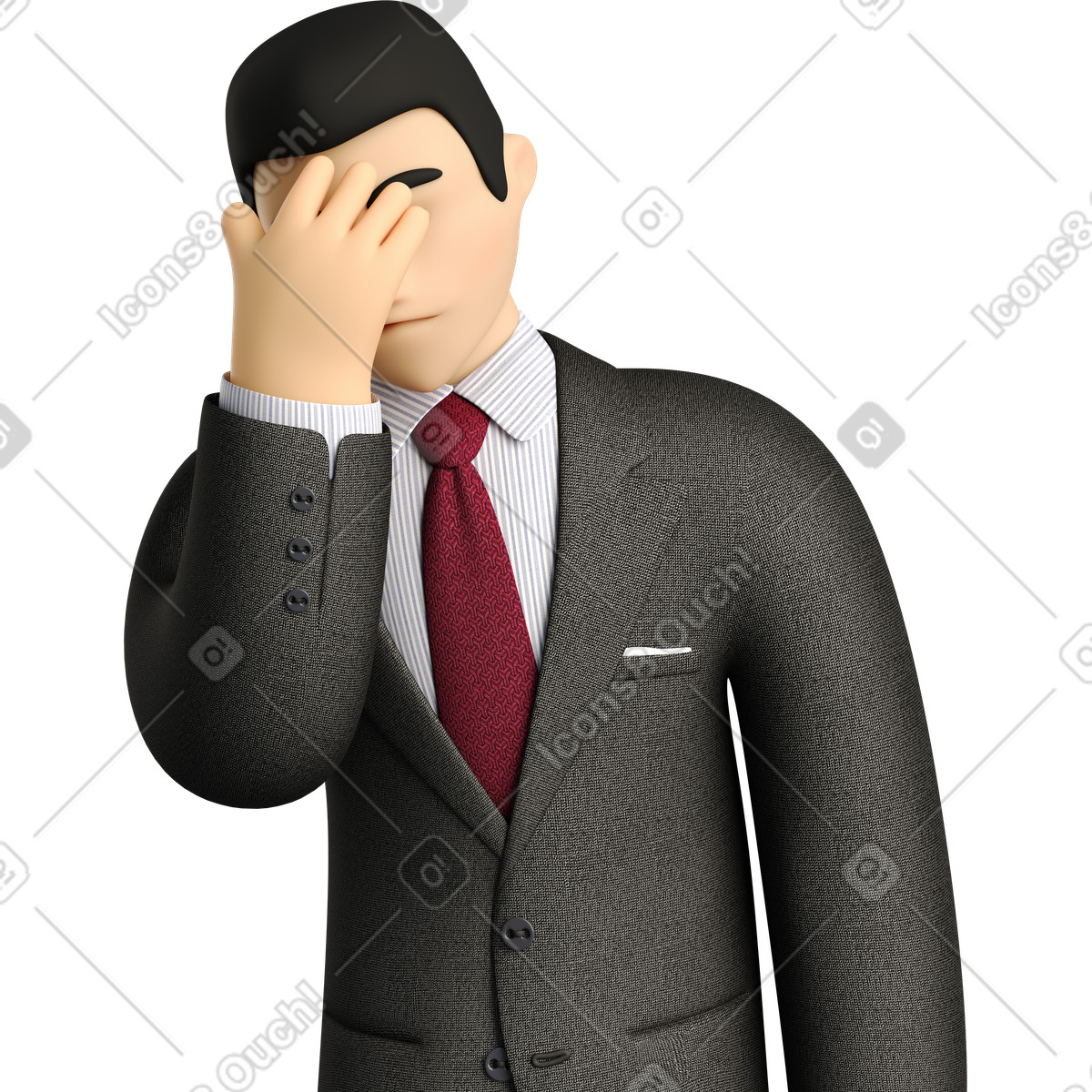 Ilustración Businessman in black suit facepalming en estilo 3D Business a descargar en PNG y SVG