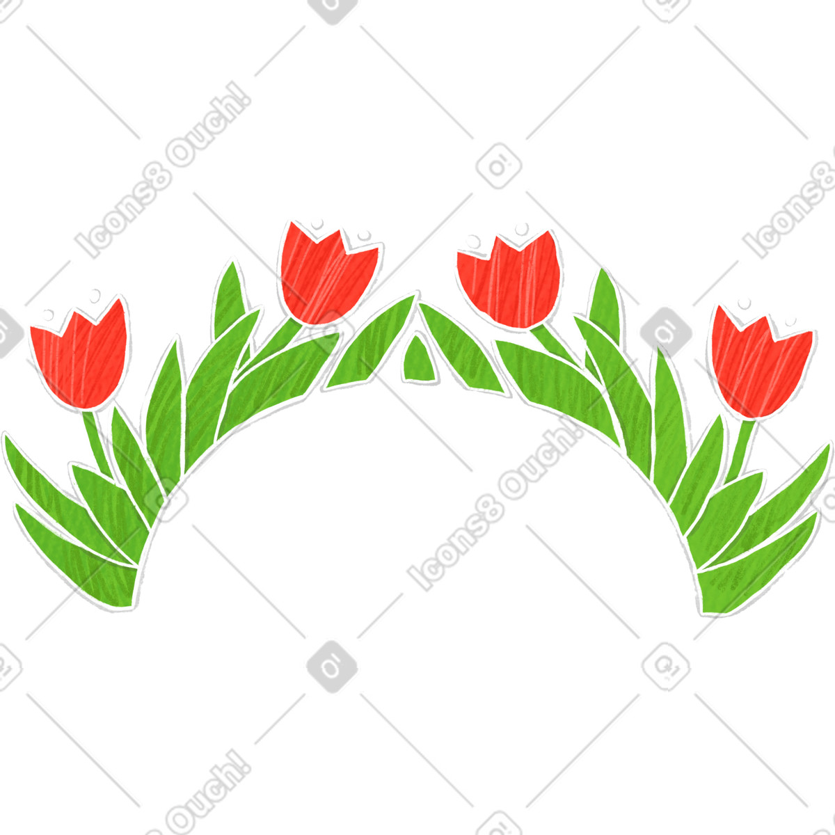 Red tulips arranged in a semicircle illustrazione stile Crafty scarica PNG, SVG