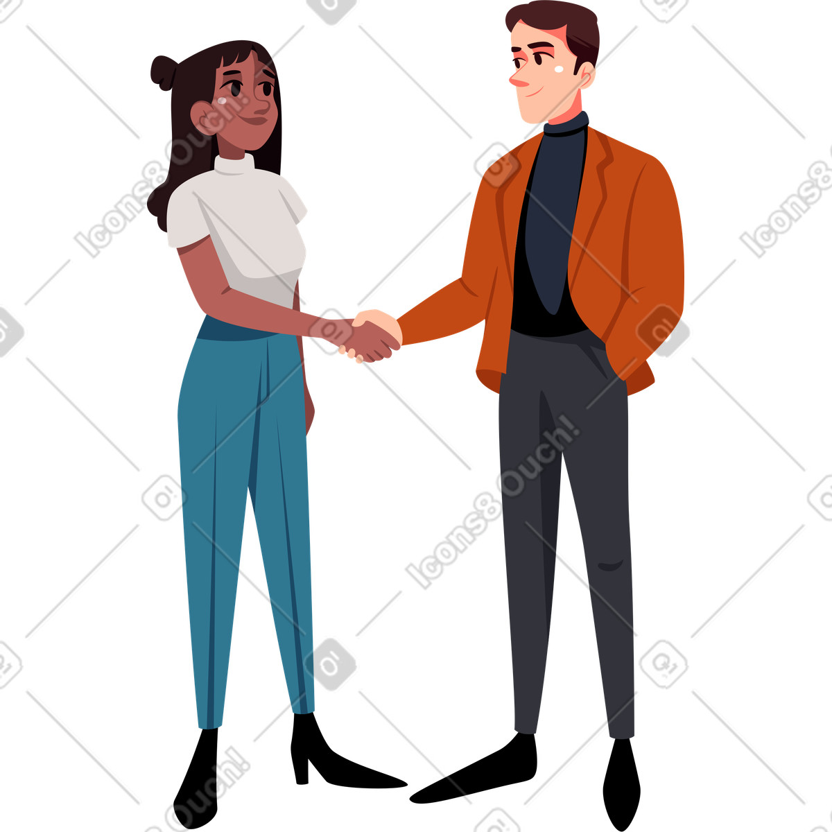 Illustration animée Homme et femme se serrant la main dans le style Vivid à télécharger aux formats GIF, Lottie (JSON), AE