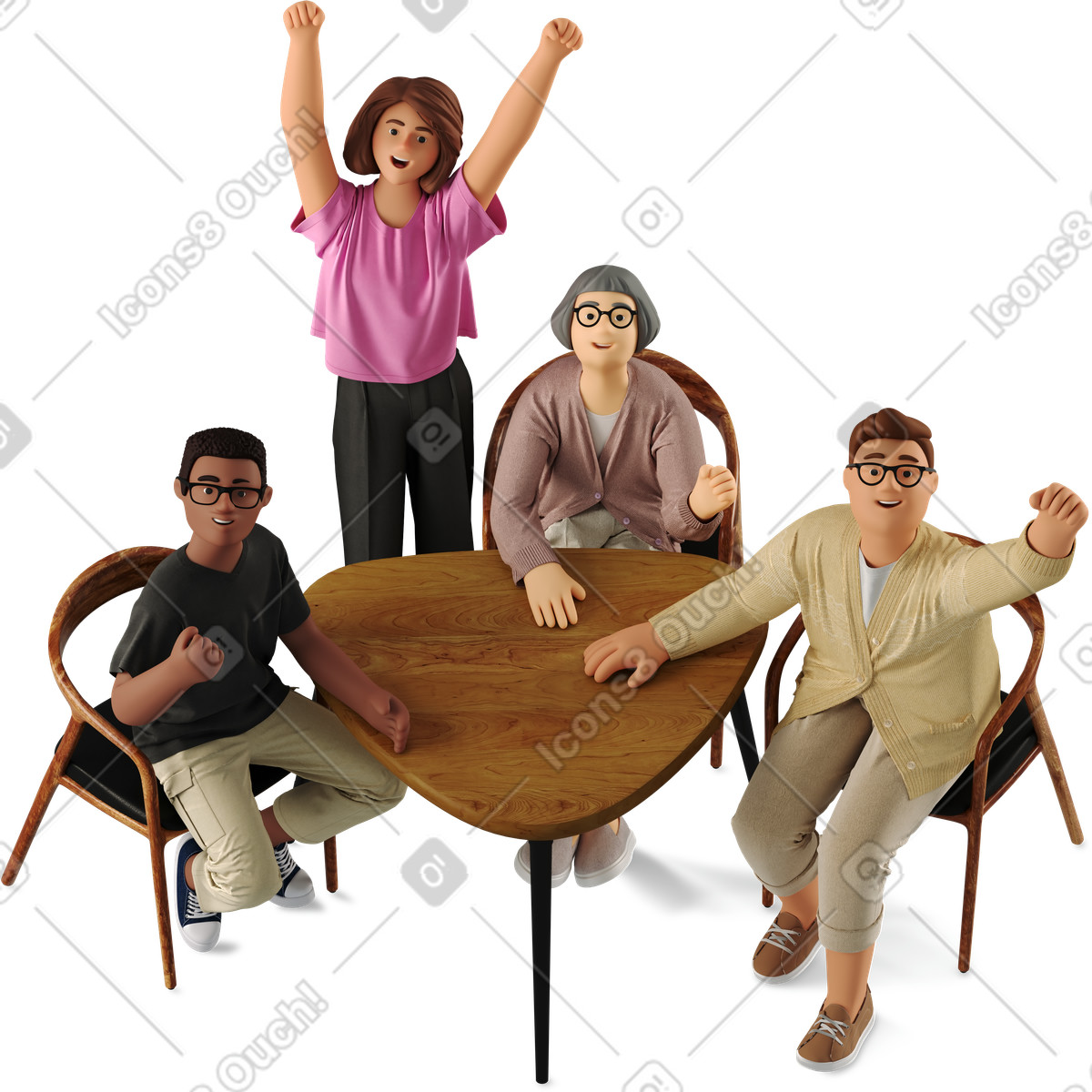 Иллюстрация Four happy colleagues в стиле 3D Business — скачать в форматах PNG, SVG