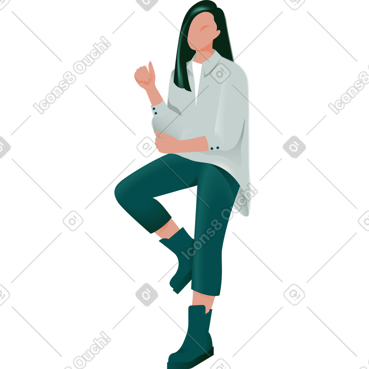 Ilustración Mujer sentada con la mano levantada en estilo Office a descargar en PNG y SVG