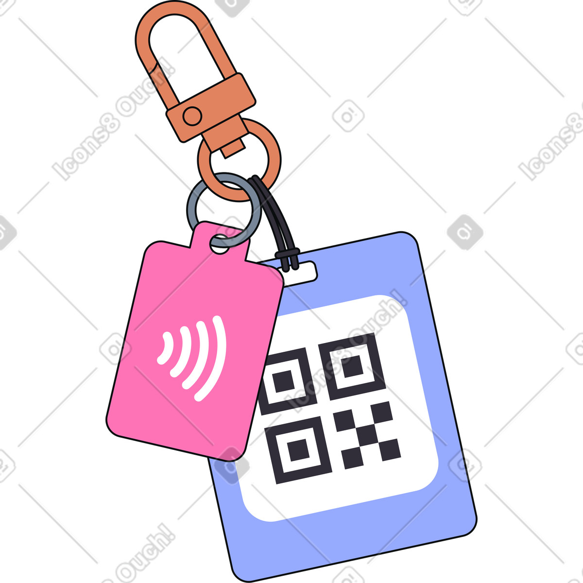 Keychain with contactless payment and qr code illustration in PNG, SVG