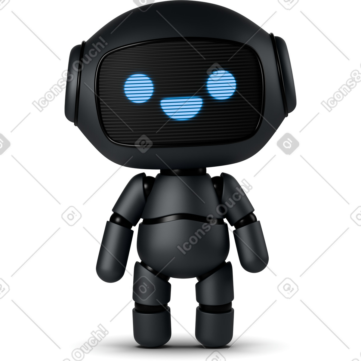 下载 3D Business 风格的 Black cute robot standing 动画插图，支持 GIF、Lottie （JSON）、AE 格式