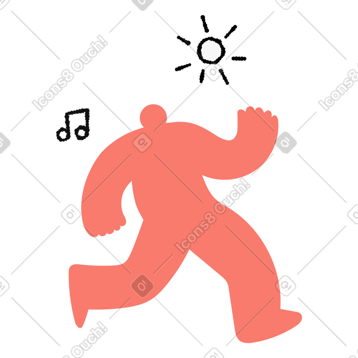 Illustration Happy person running outdoors under sun and singing dans le style Bold People à télécharger aux formats PNG, SVG