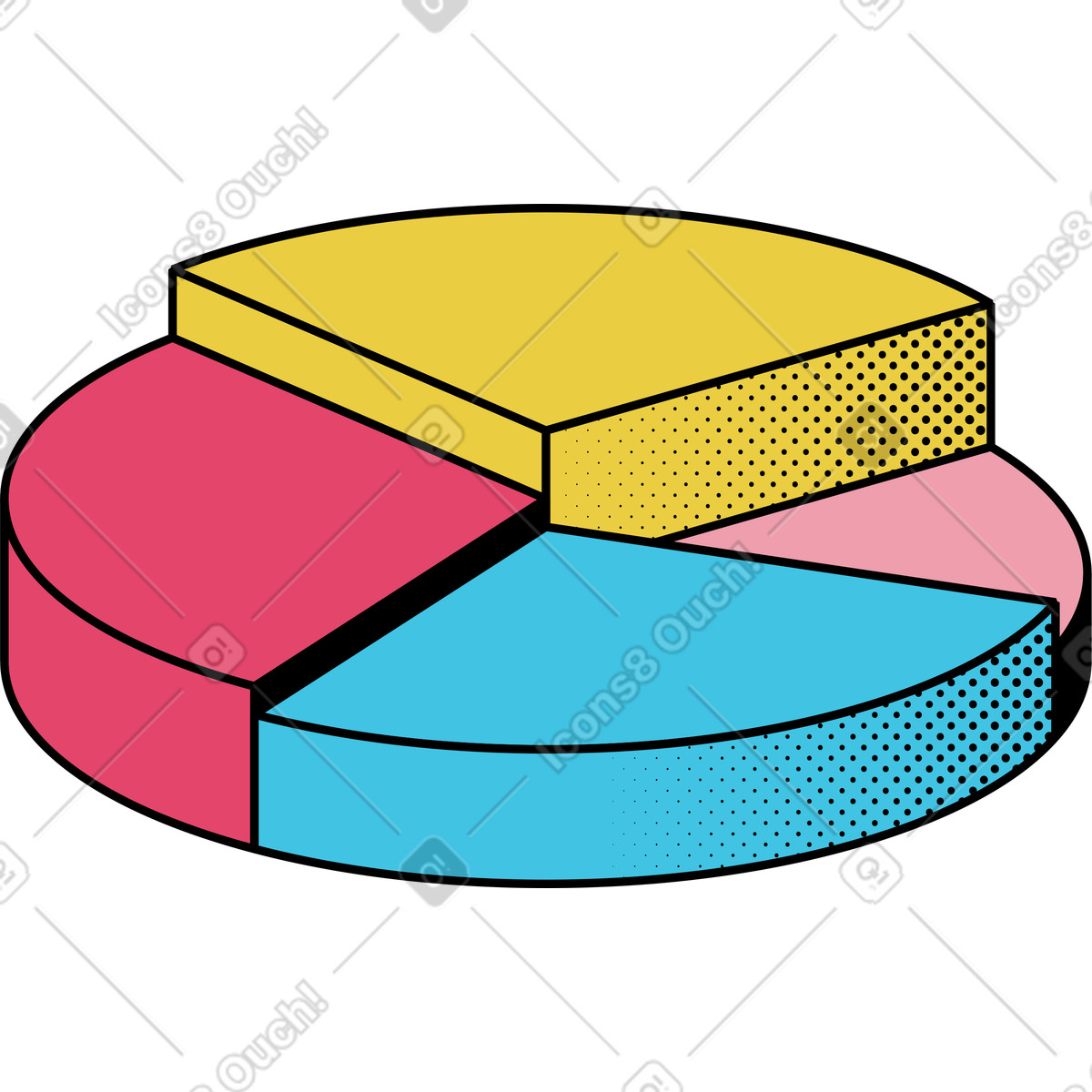 Pie chart illustration in Memphis style download in PNG, SVG