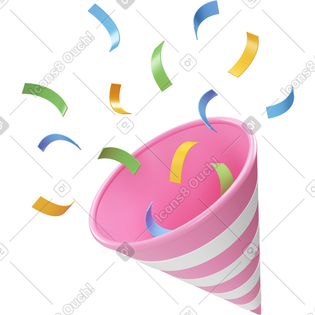Party popper with confetti illustration in 3D Corporate style download in PNG, SVG
