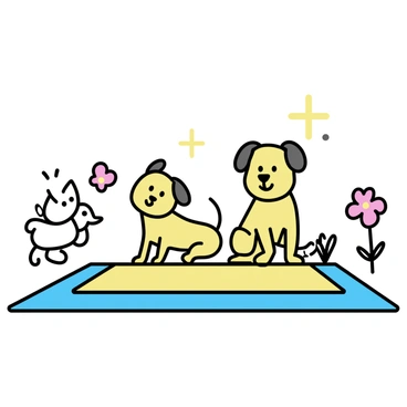 A doormat with a colorful design, showcasing three cute cartoon animals. A happy dog with floppy ears is wagging its tail, a cheerful cat with big eyes is playfully crouching, and a small bunny is hopping nearby. They are surrounded by bright flowers and grass, creating a fun and inviting scene. The animals are depicted in a simplistic, friendly style, enhancing the playful atmosphere of the doormat.