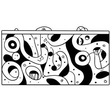 A large mural featuring swirling patterns with abstract shapes representing movement. The mural includes various numbers scattered throughout, symbolizing the passage of time. There are hints of clocks or hourglasses integrated into the design, depicting the concept of travel through time. The overall composition is dynamic, drawing the viewer's attention across the mural's surface.