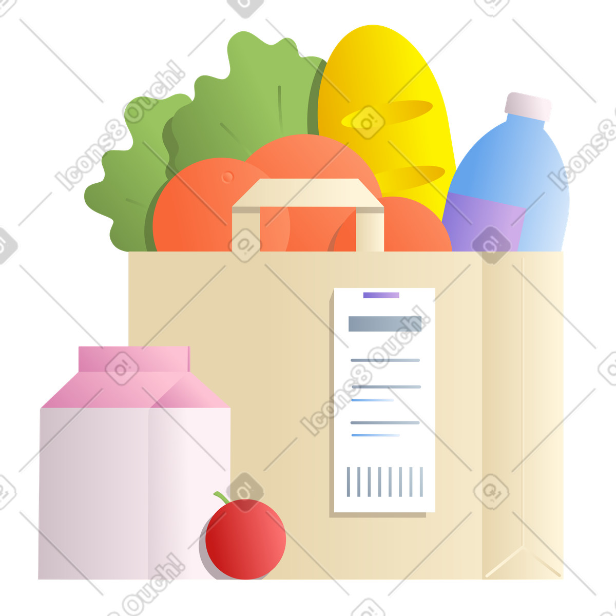 Grocery in a paper bag illustration Silky style download PNG, SVG