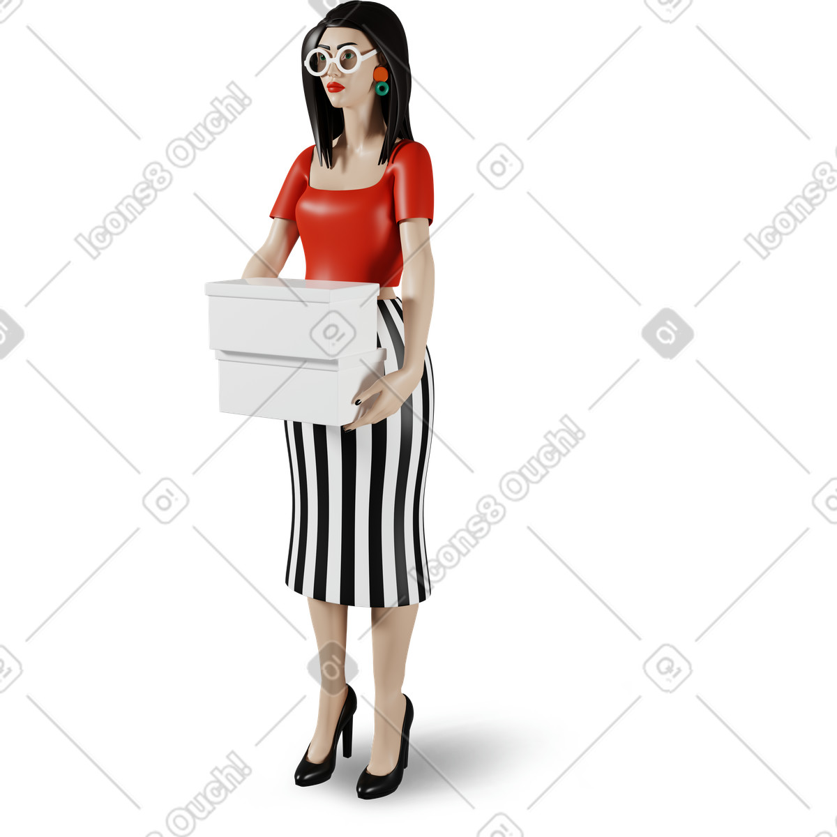 Donna che tiene scatole illustrazione in stile 3D Plastic people scarica in PNG, SVG