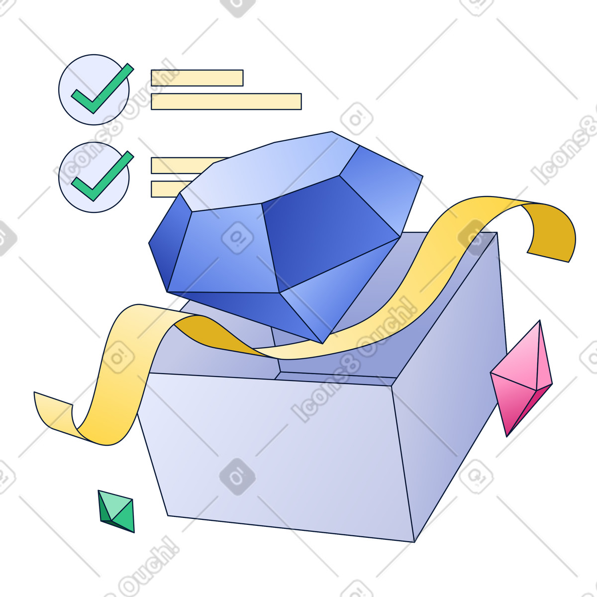 Gemstones with checklist illustration achievement clipart image in PNG SVG GIF