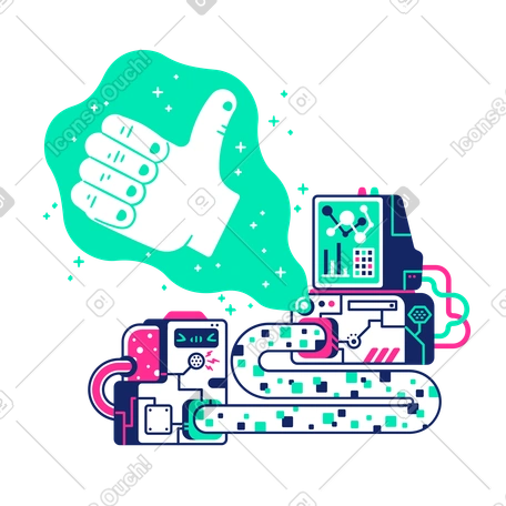 Computer showing a thumbs up hologram PNG, SVG