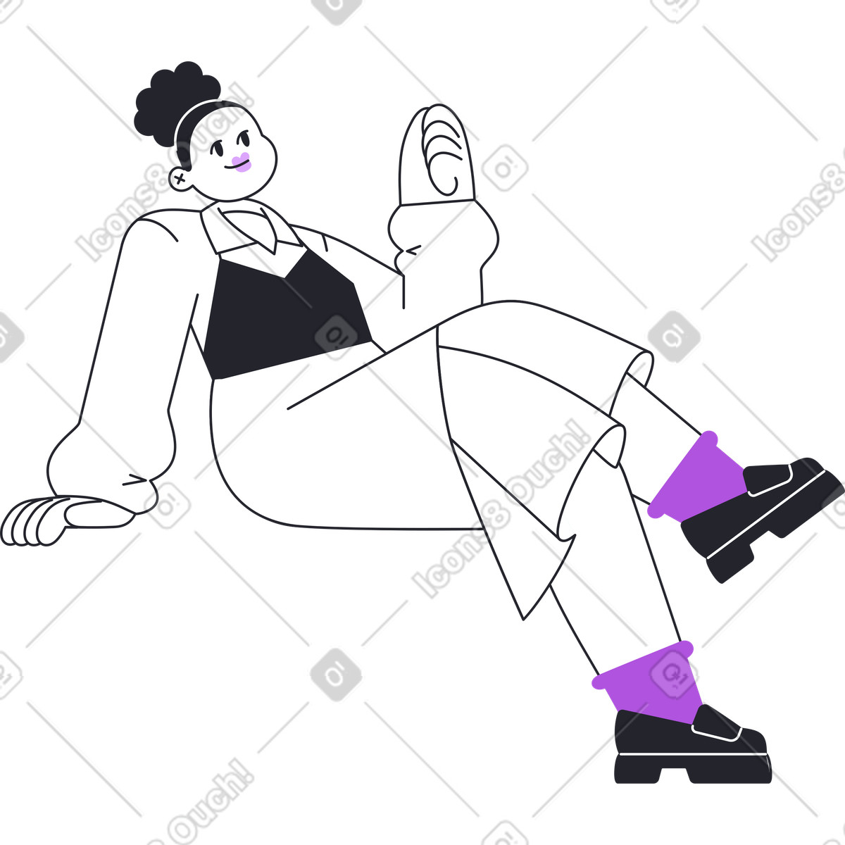 Grapy スタイルの あぐらをかいて座っている長い白いドレスを着た女性 のイラストをPNG、SVG形式でダウンロード