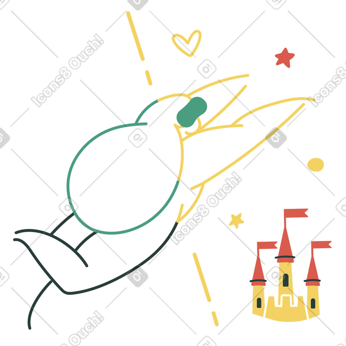 Woman transported into fantasy world with vr illustration in Macaroni style download in PNG, SVG