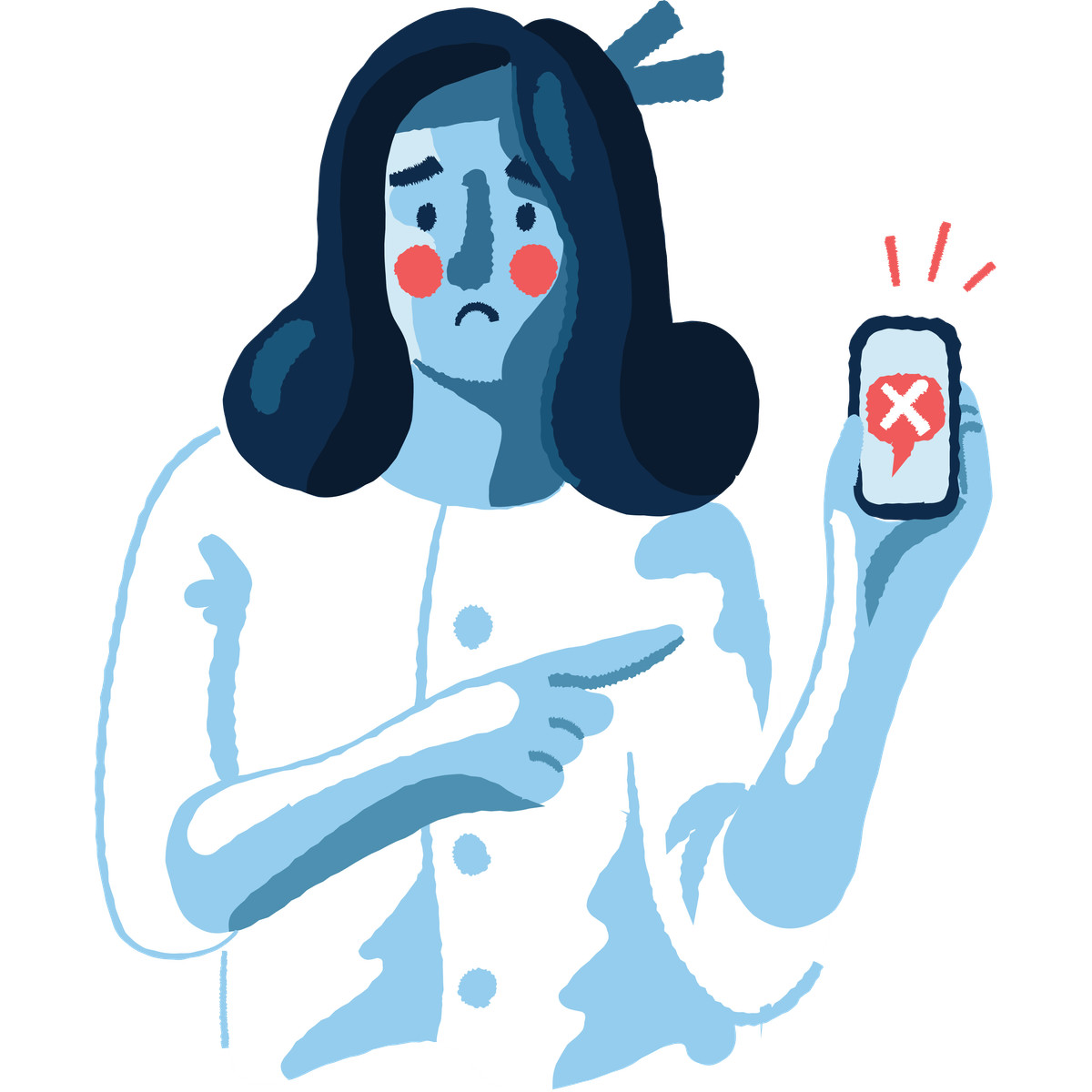 Cherry スタイルの Pointing at no messages notification on smartphone or communication failure のイラストをPNG、SVG形式でダウンロード