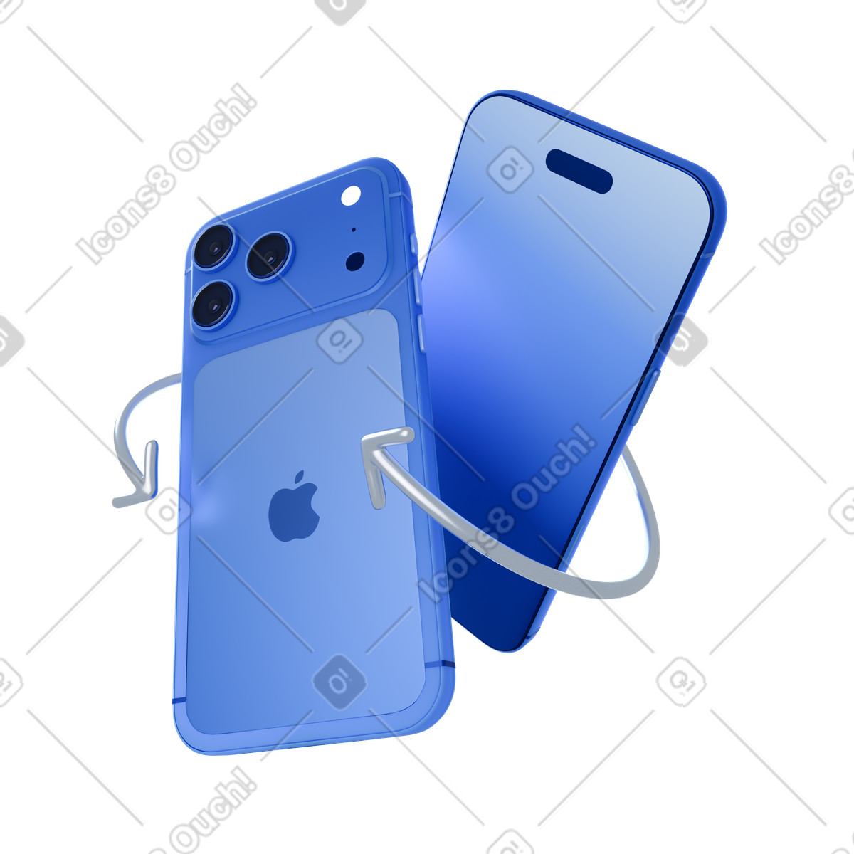 Illustration animée Échange de données entre smartphones via des flèches synchronisation, transfert fichiers téléphone à dans le style 3D Blueprint télécharger aux formats GIF, Lottie (JSON), AE