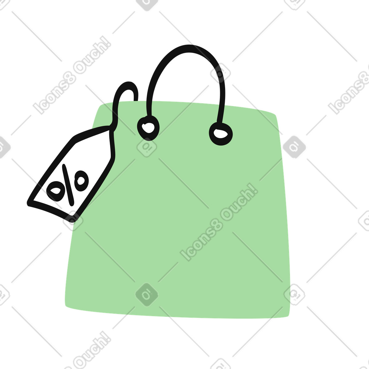下载 Organic 风格的 Discount tag hanging from shopping bag for seasonal sale campaign 插画，支持 PNG、SVG 格式