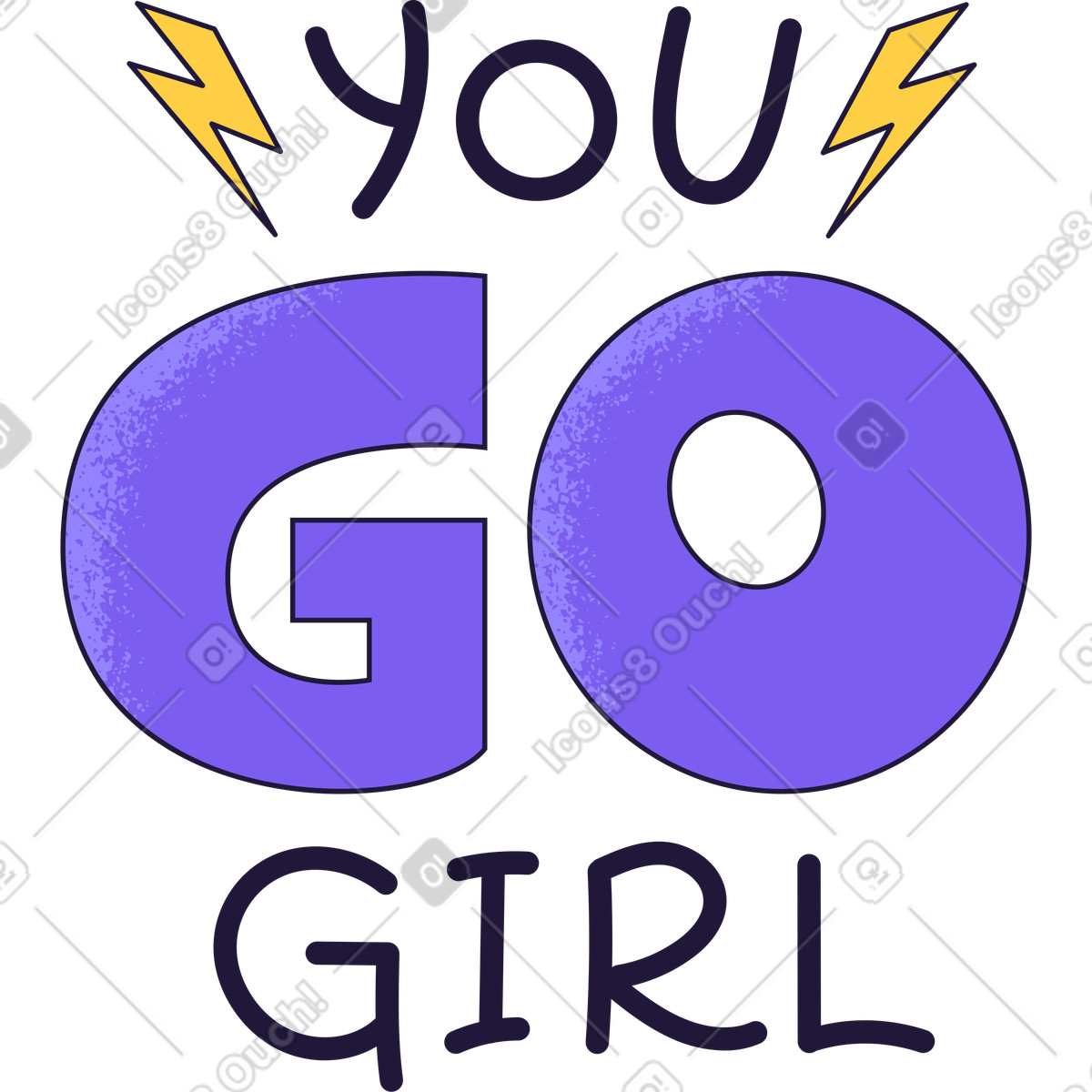 You go girl illustration featuring a vibrant yellow lightning bolt clipart GIF PNG
