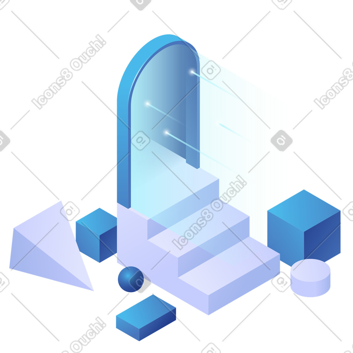 Porta ad arco con forme geometriche, accesso al login e all'account illustrazione in stile Quantum scarica in PNG, SVG