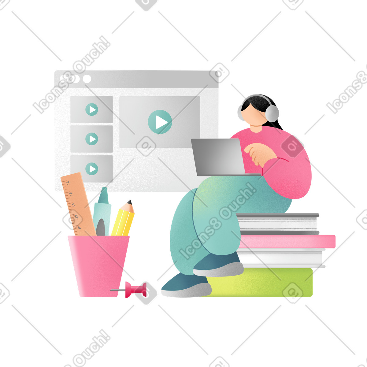 Young woman studying online illustration in Joy style download in PNG, SVG