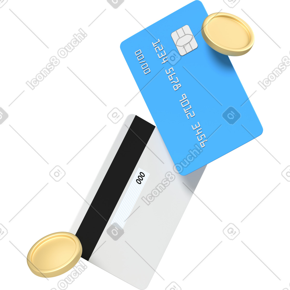 下载 3D Business 风格的 Two credit cards and coins 插画，支持 PNG、SVG 格式