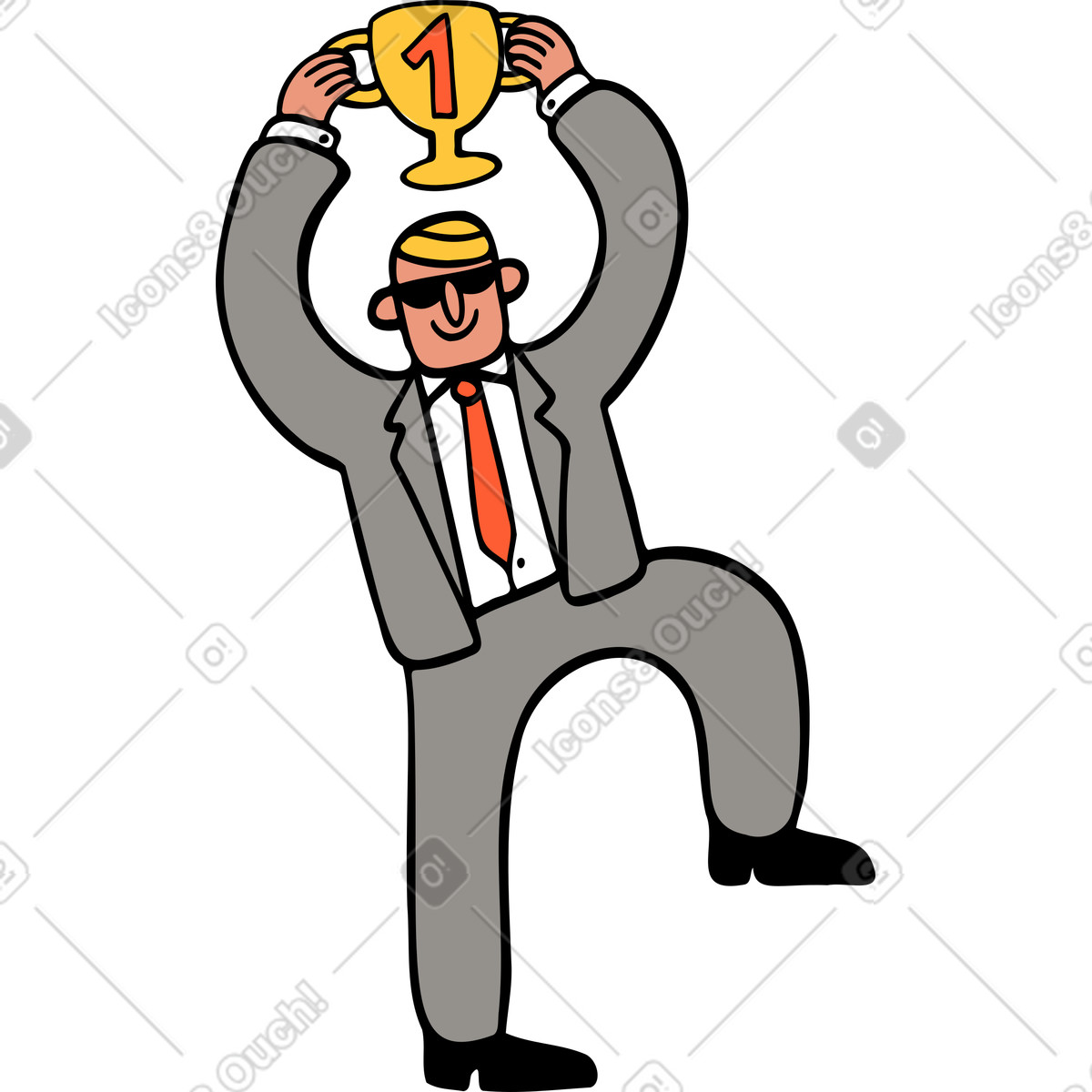 Ilustración Hombre de negocios en pose victoriosa con una taza estilo Comic a descargar PNG y SVG