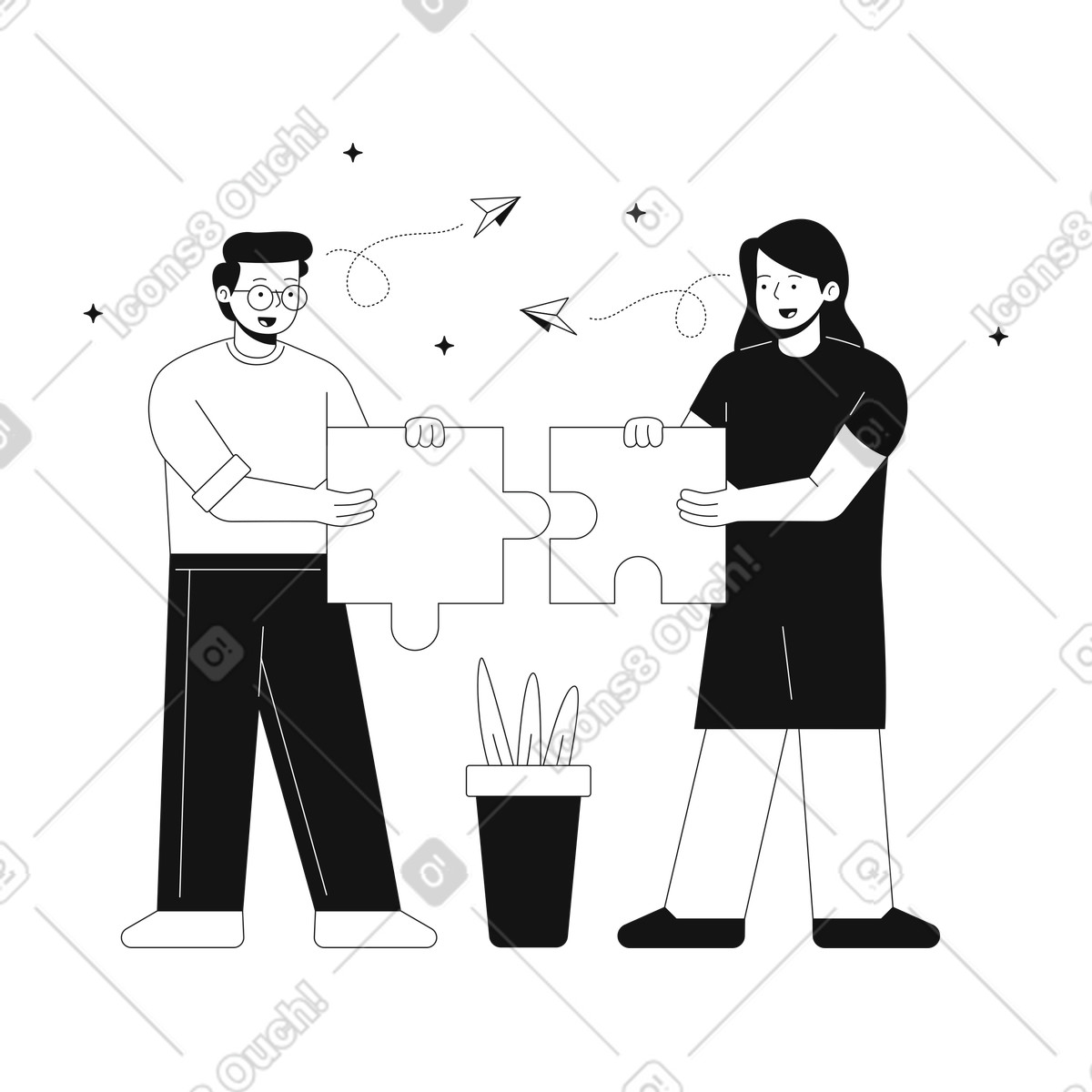 Иллюстрация Man and woman putting puzzle pieces together в стиле Teams — скачать в форматах PNG, SVG