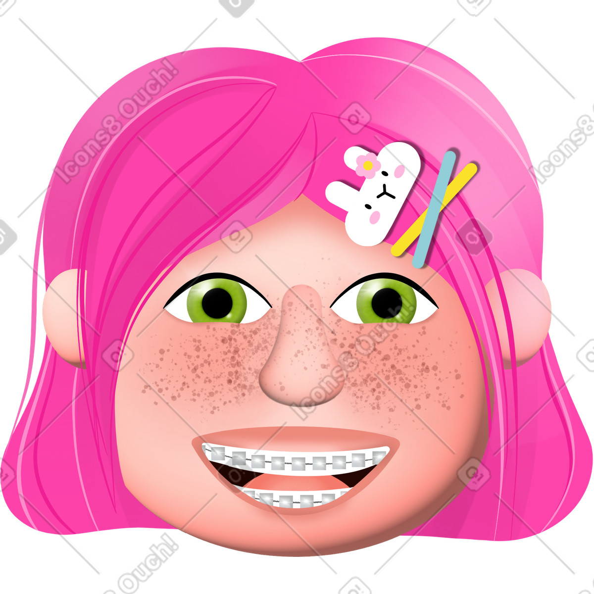 Smiling girl in braces illustration Jumble style download PNG, SVG