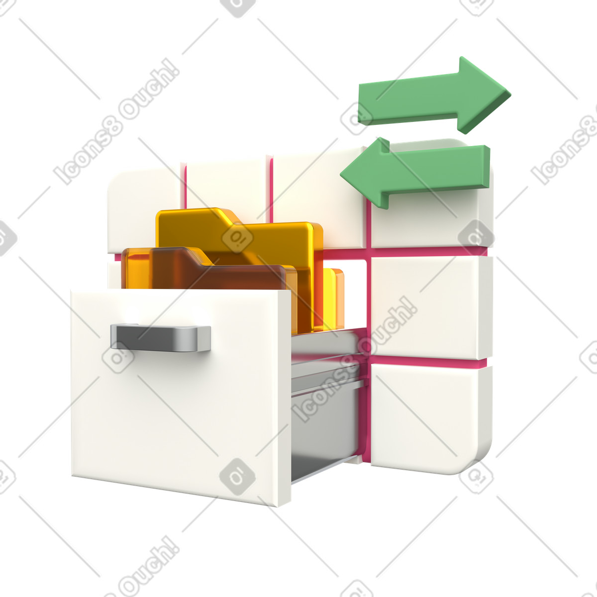 Ilustración Sistema de gestión documental, contenidos digitales, almacenamiento y organización archivos en estilo 3D Grid a descargar en PNG SVG